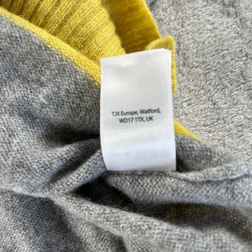 TJX Europe Cashmere Turtleneck Sweater XL Gray Yellow Colorblock Transitional - Picture 5 of 10